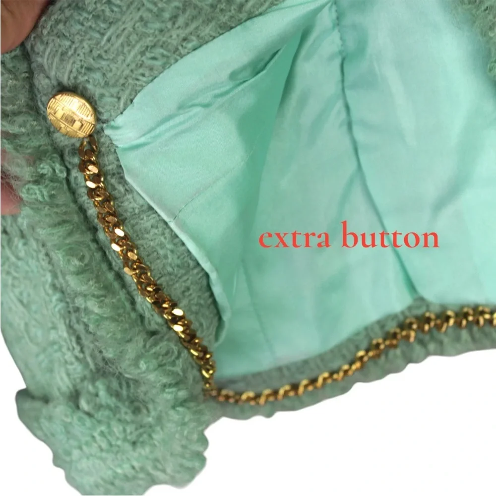 Chanel Boutique Skirt Suit Set Tweed Size 38 Jade Green 100% Wool Pocket